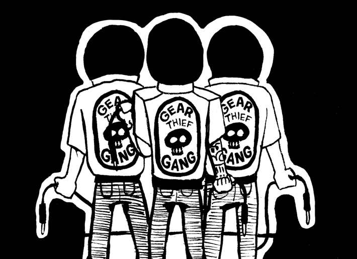 Three characters in Gear Thief Gang jackets